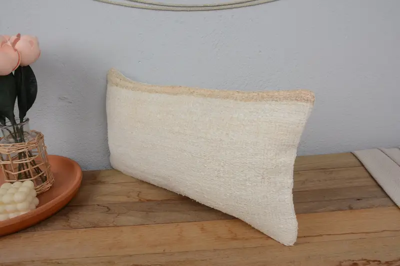 Turkish Kilim Pillow, Sustainable Pillow Case, 10x20 White Pillow Cover, Handmade Kilim Cushion, Interior Designer Pillow, Cushion - 4