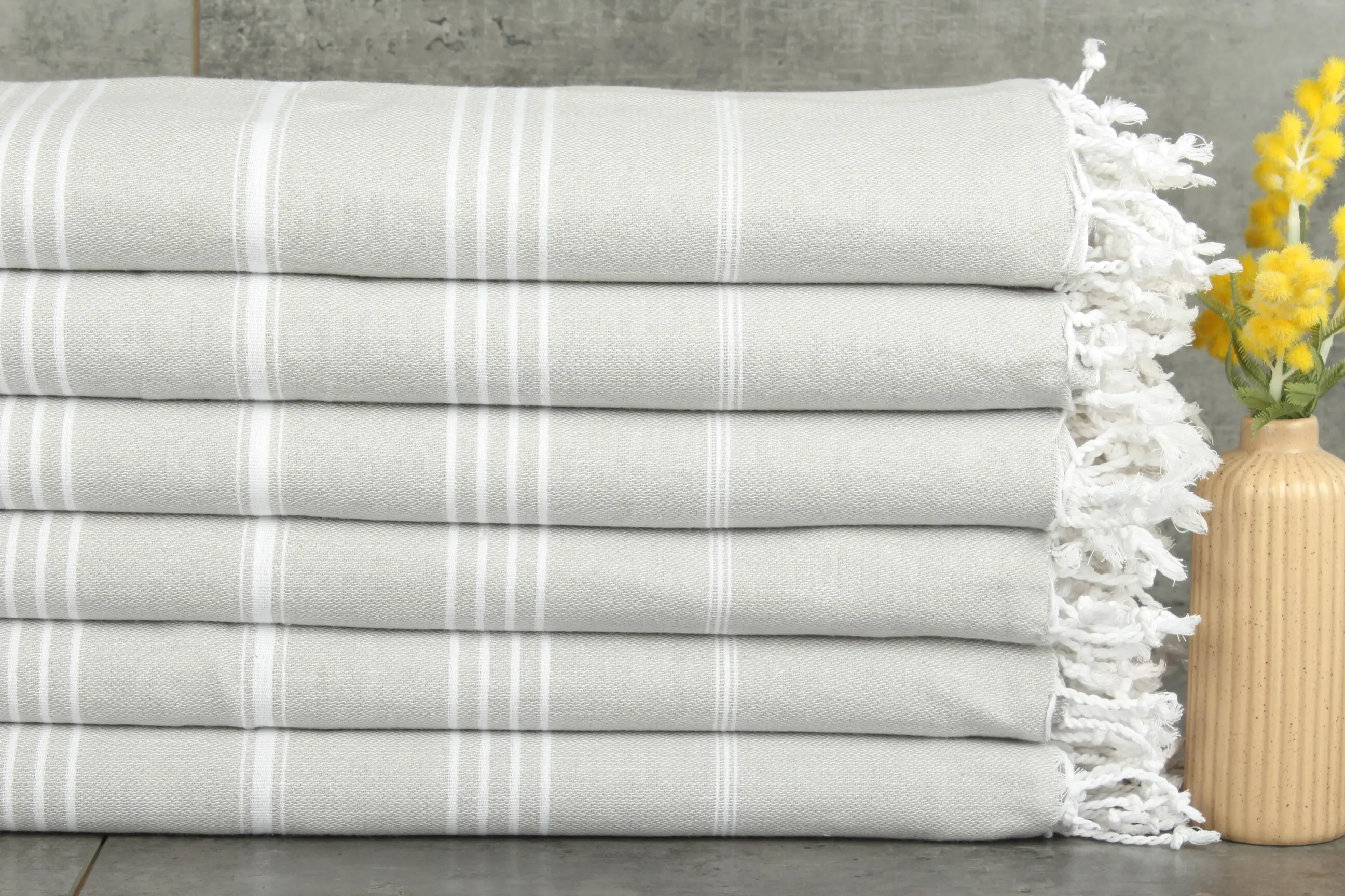 Light Gray Cotton Throw Striped, California King, 63x87 Inches - 1