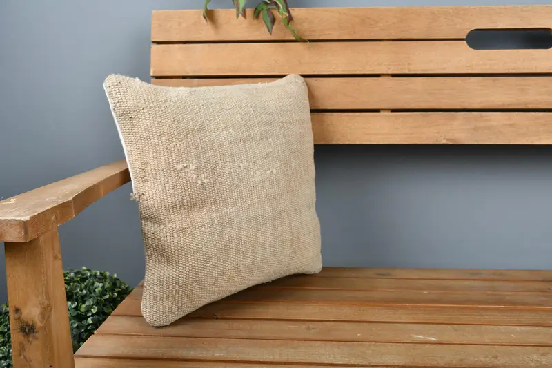 Ethnic Cushion Case, Nautical Throw Pillow Cover, Vintage Kilim Pillow, Gift Pillow, Handmade Kilim Cushion, Cushion, 14x14 Beige Cushion Case - 1