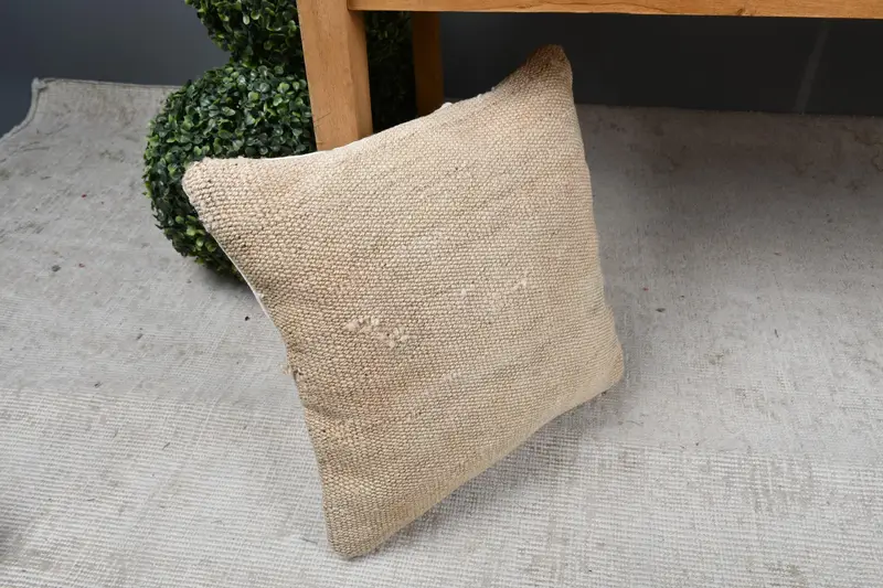 Ethnic Cushion Case, Nautical Throw Pillow Cover, Vintage Kilim Pillow, Gift Pillow, Handmade Kilim Cushion, Cushion, 14x14 Beige Cushion Case - 7