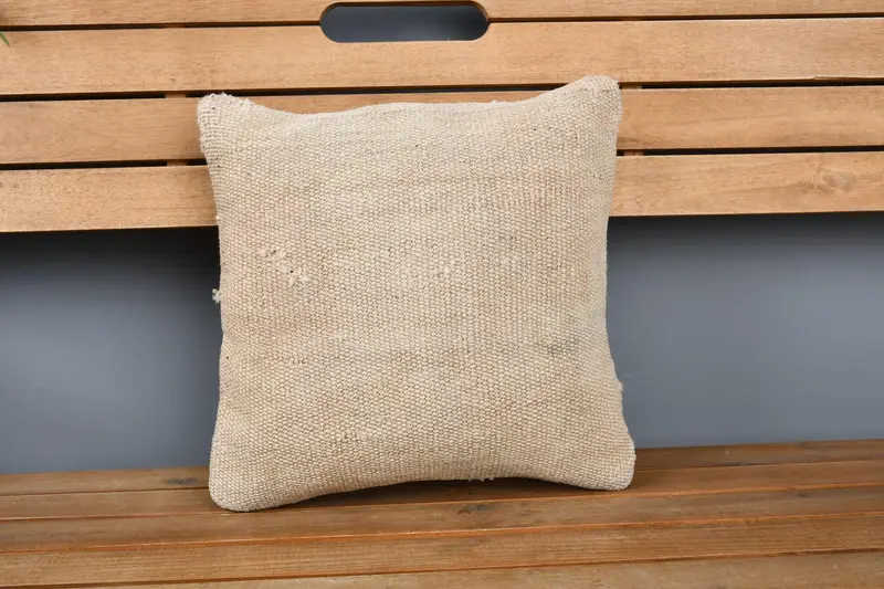 Ethnic Cushion Case, Nautical Throw Pillow Cover, Vintage Kilim Pillow, Gift Pillow, Handmade Kilim Cushion, Cushion, 14x14 Beige Cushion Case - 6