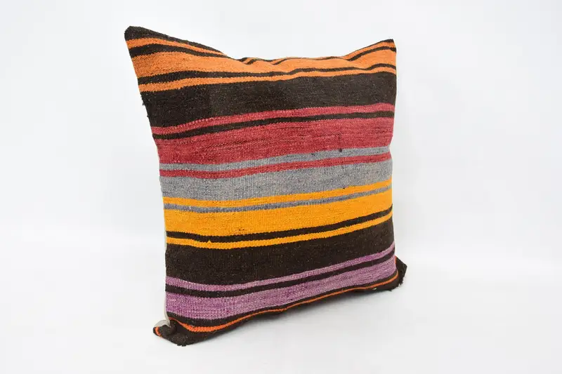 Pillow for Couch, Cushion Case, Ethnical Kilim Rug Pillow, 24x24 Brown Pillow Sham, Kilim Cushion Sham, Handmade Pillow - 3