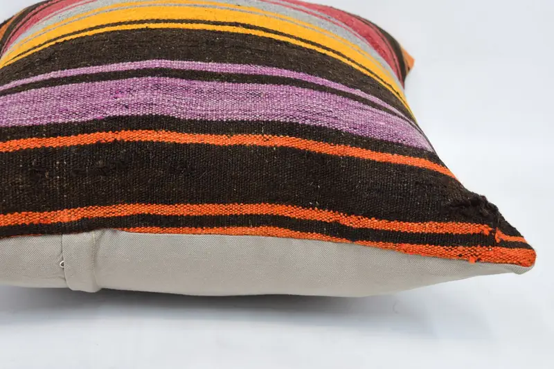 Pillow for Couch, Cushion Case, Ethnical Kilim Rug Pillow, 24x24 Brown Pillow Sham, Kilim Cushion Sham, Handmade Pillow - 5