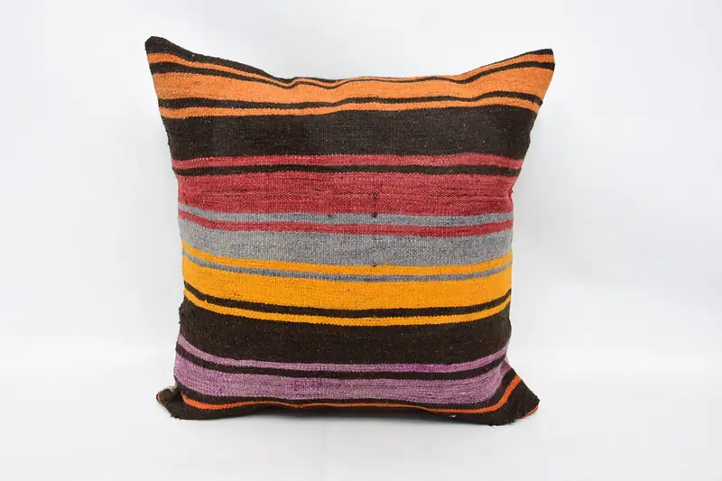 Pillow for Couch, Cushion Case, Ethnical Kilim Rug Pillow, 24x24 Brown Pillow Sham, Kilim Cushion Sham, Handmade Pillow - 1