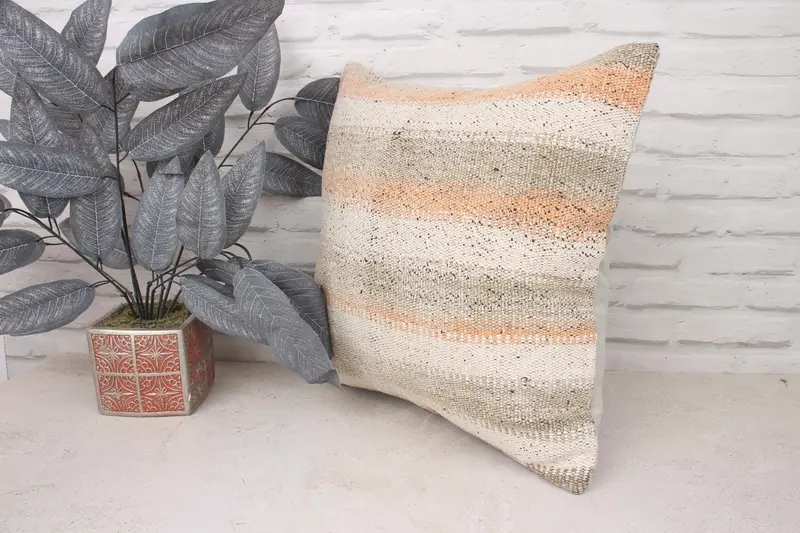 Ethnical Kilim Rug Pillow, Cushion, Boho Pillow Sham Cover, Kilim Cushion Sham, Cozy Throw Cushion, 18x18 White Cushion Cover, Car Pillow - 4