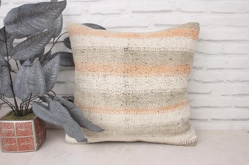 Ethnical Kilim Rug Pillow, Cushion, Boho Pillow Sham Cover, Kilim Cushion Sham, Cozy Throw Cushion, 18x18 White Cushion Cover, Car Pillow - 1