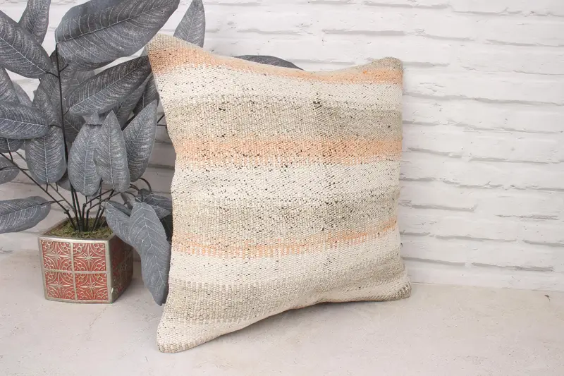 Ethnical Kilim Rug Pillow, Cushion, Boho Pillow Sham Cover, Kilim Cushion Sham, Cozy Throw Cushion, 18x18 White Cushion Cover, Car Pillow - 3