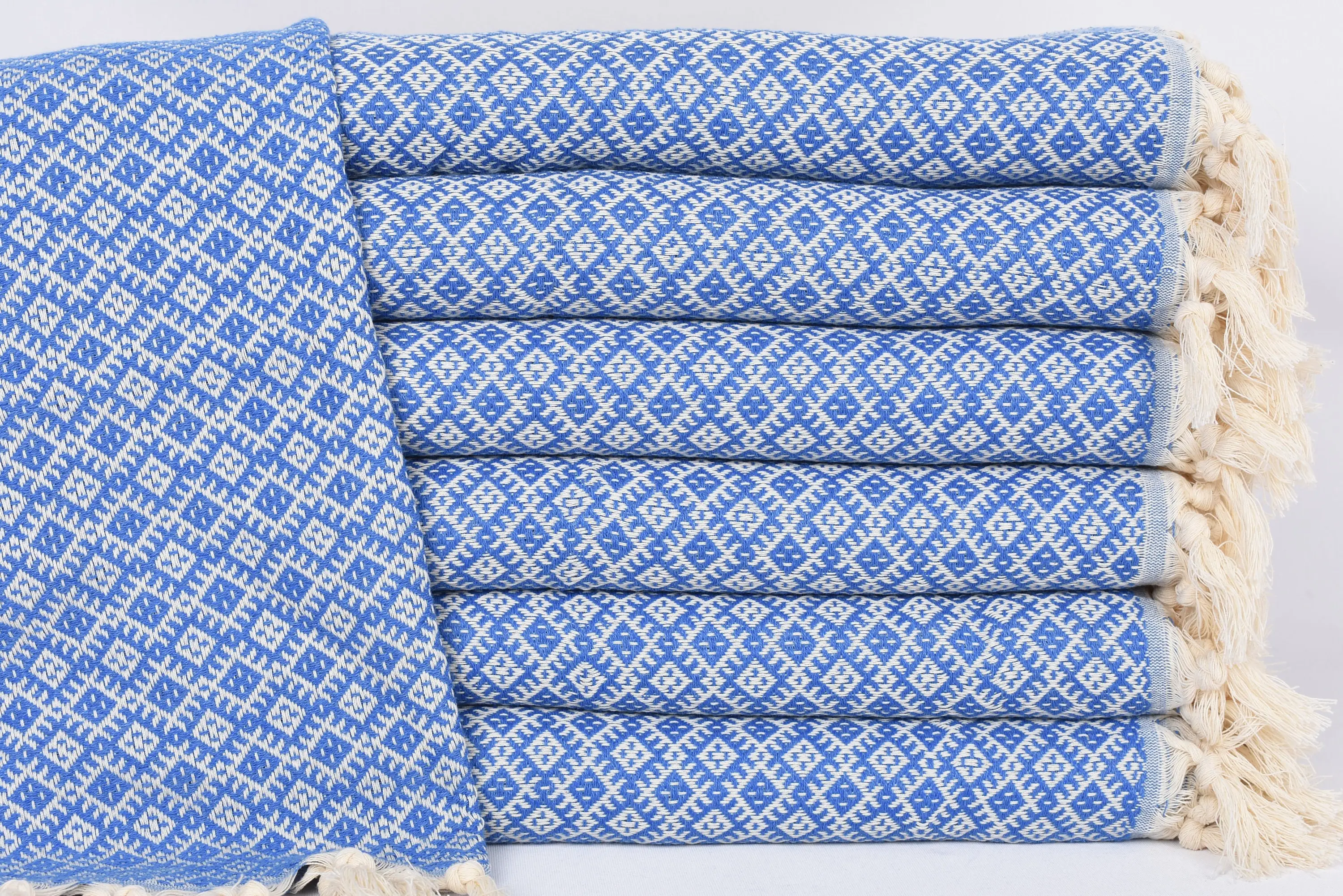 Monogram Hand Towel Petrol Blue Diamond, 38x20, Cotton, Organic - 1