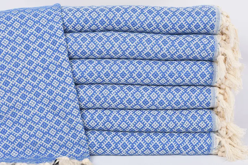 Monogram Hand Towel Petrol Blue Diamond, 38x20, Cotton, Organic