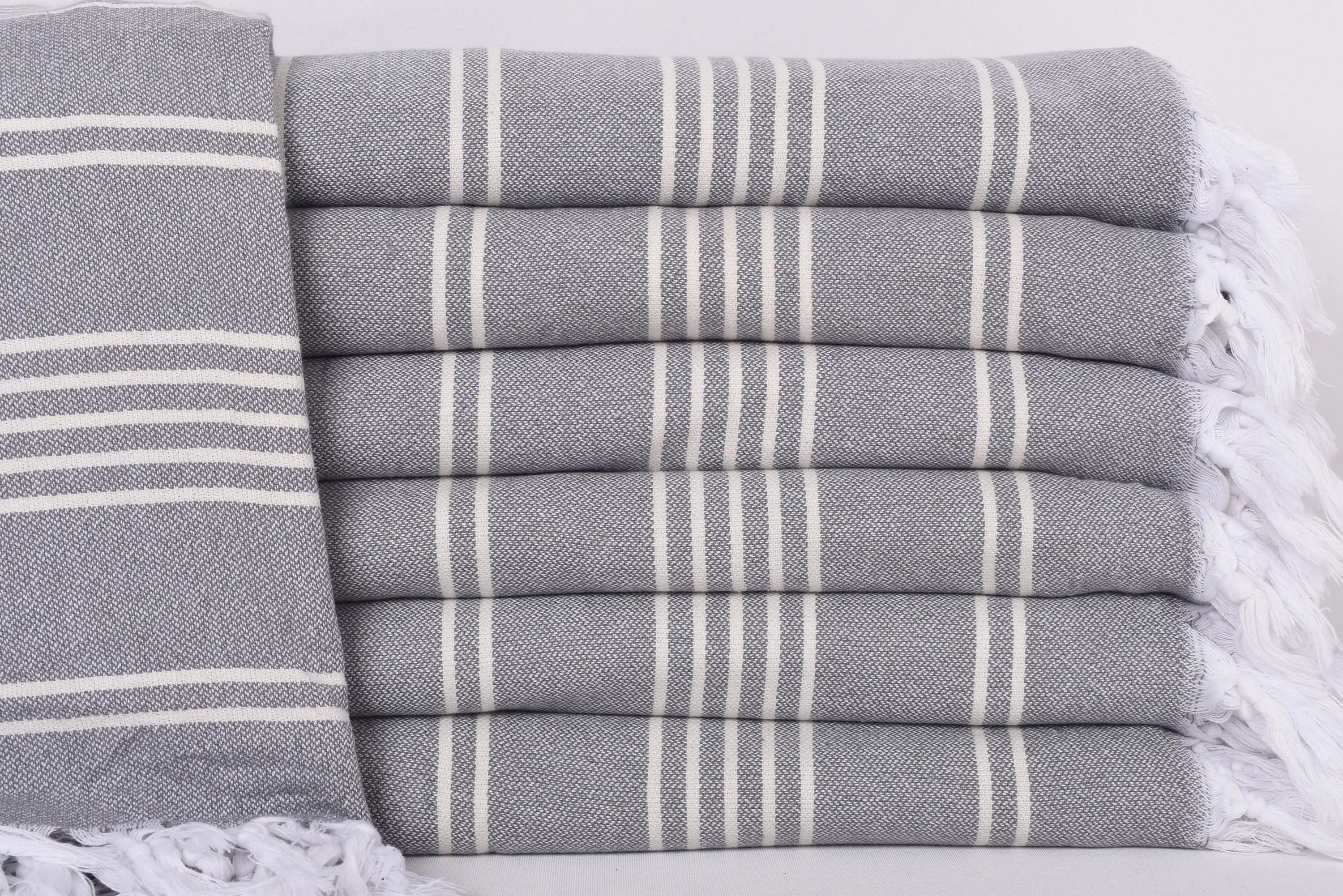 Beach Towel Personalized Turkish Cotton Dark Gray Stripes, 95x71 Inches - 1