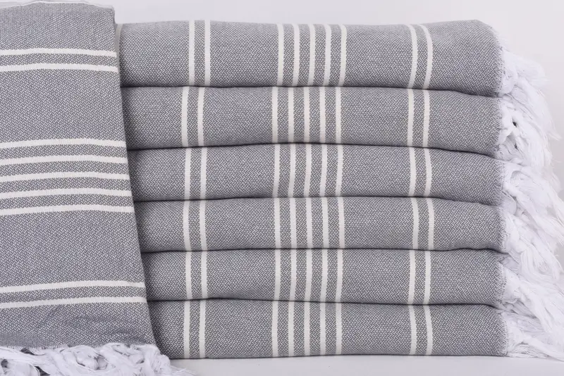 Beach Towel Personalized Turkish Cotton Dark Gray Stripes, 95x71 Inches