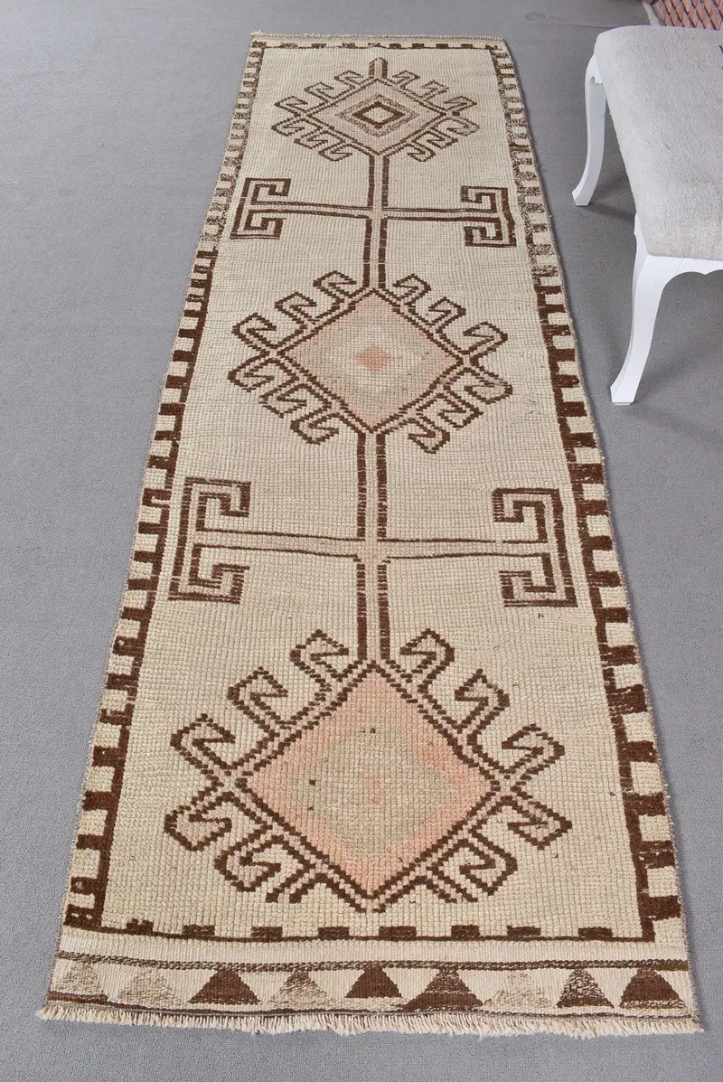 Alfombra con bordes beige y marrón, decoración elegante de 0,3 x 10,3 pies