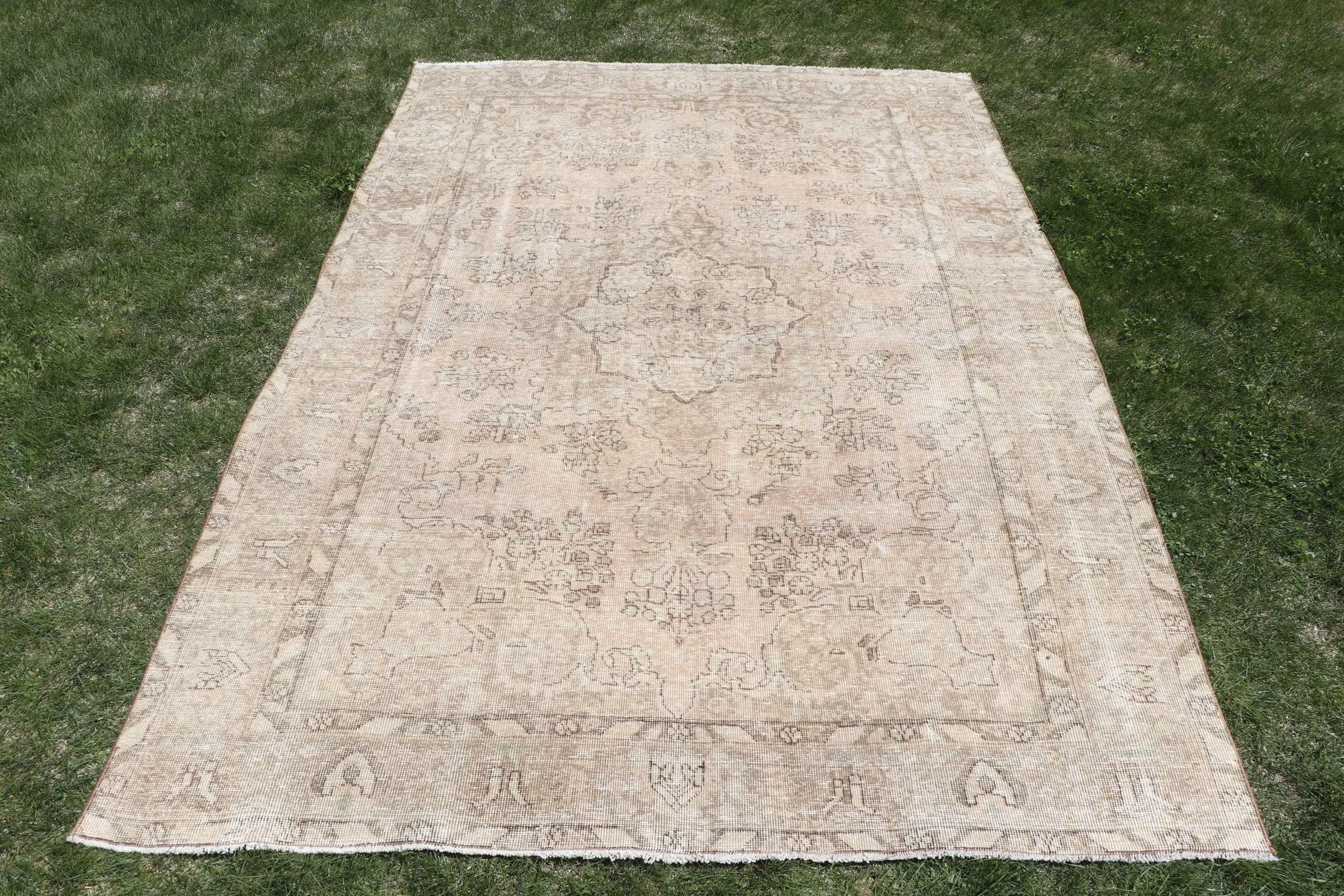 Zarif Bej Çiçekli Halı, 6,5x9,3 ft Şık Dekor - 1