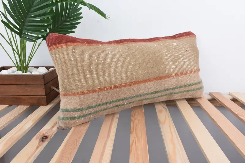 Throw Kilim Pillow, Vintage Kilim Throw Pillow, Pillow Case, 12x24 Beige Pillow Sham, Shabby Chic Pillow Case, Antique Pillows, Ethnic Cushion Cover - 4