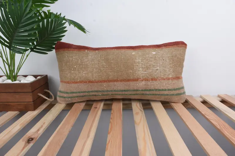 Throw Kilim Pillow, Vintage Kilim Throw Pillow, Pillow Case, 12x24 Beige Pillow Sham, Shabby Chic Pillow Case, Antique Pillows, Ethnic Cushion Cover - 1