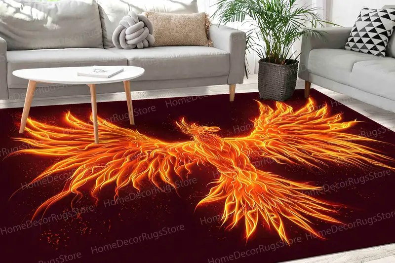 Soyut Phoenix Ateş Kuşu İllüstrasyon Baskılı Halı, Canlı Dekor