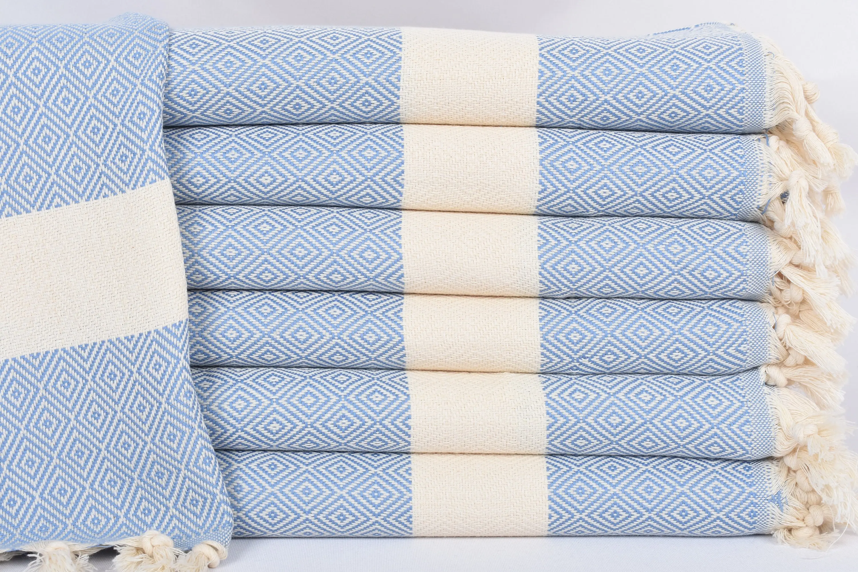 Light Blue Diamond Tea Towel Turkish Hand Towel, 36x20 Inches - 1