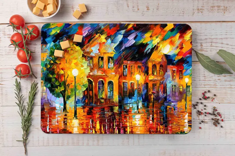 カラフルな抽象的なガラスのまな板、モダンなキッチンの必需品