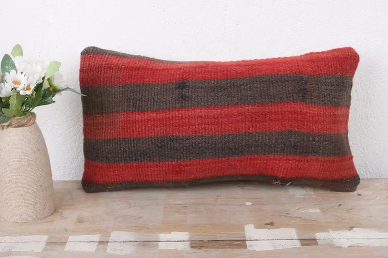 Vintage Pillow, Indoor Pillow Cover, Pillow for Sofa, Kilim Pillow Cover, Custom Pillow Cover, Bed Pillow, Pillow Sham, 8x16 Red Pillow Sham - 2
