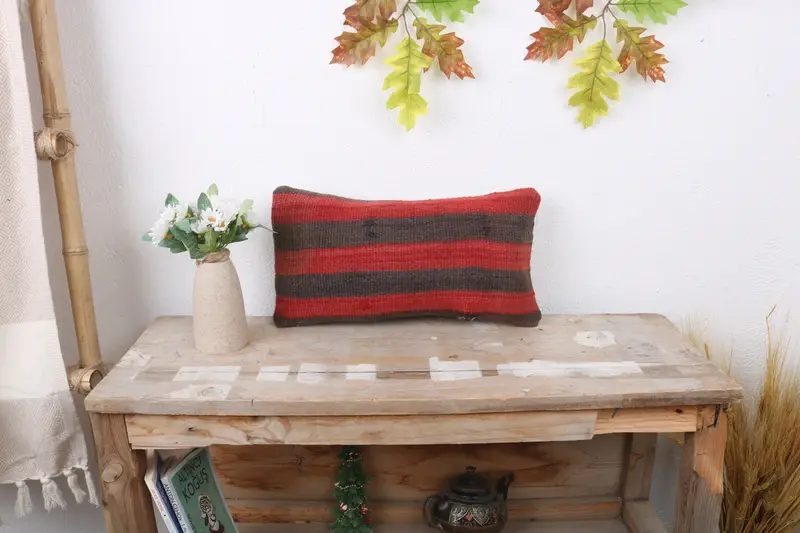 Vintage Pillow, Indoor Pillow Cover, Pillow for Sofa, Kilim Pillow Cover, Custom Pillow Cover, Bed Pillow, Pillow Sham, 8x16 Red Pillow Sham - 1