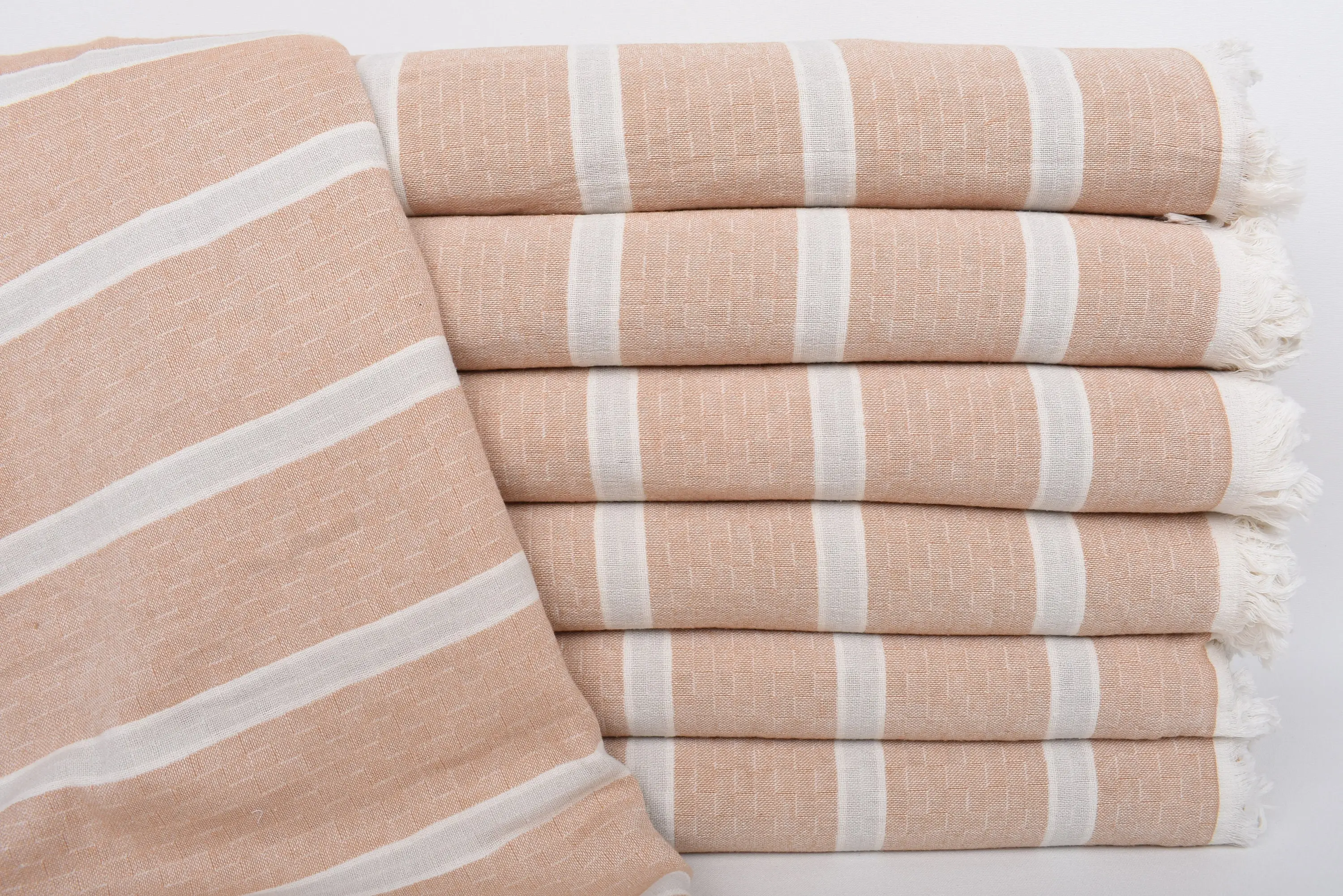 Handwoven Milky Brown-Light Gray Striped Throw, 83x95 Inches - 1