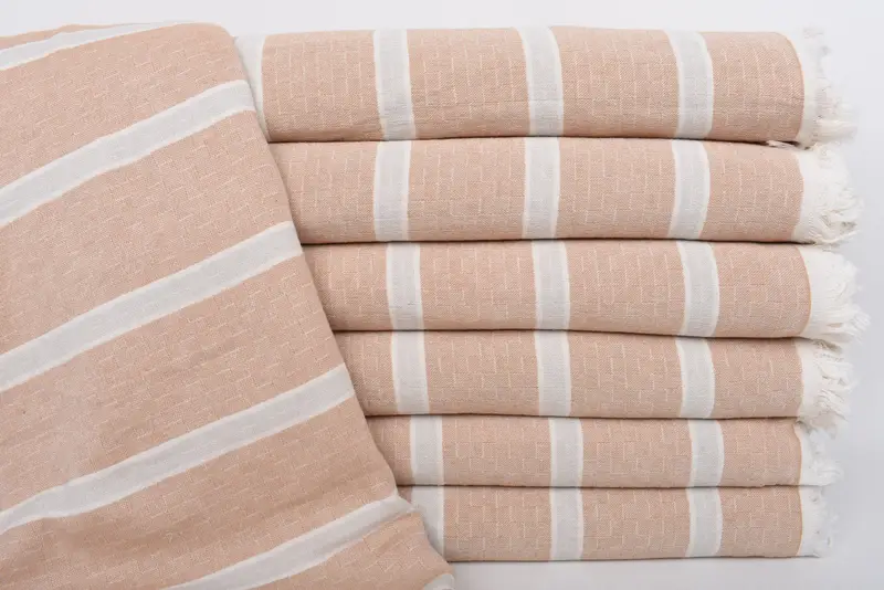 Handwoven Milky Brown-Light Gray Striped Throw, 83x95 Inches