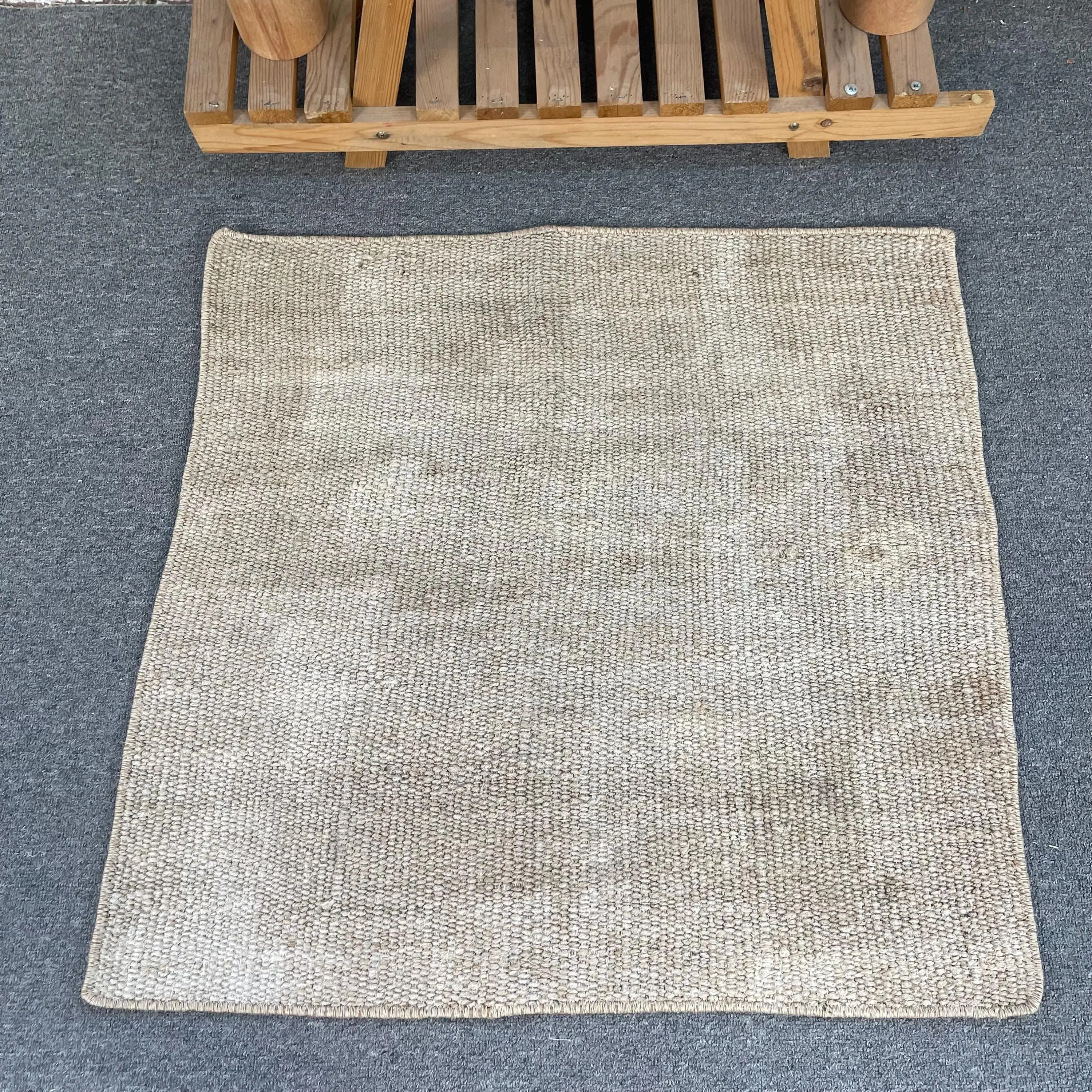 Vintage Turkish Rug, 2.4x2.4 ft Small Rug, Gray White Solid Wool Rug - 1