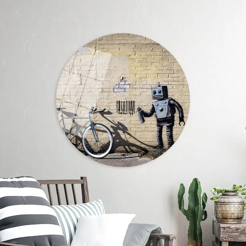 Urban Art Canvas: Banksy Robot, Barcode Robot, Graffiti, Bicycle