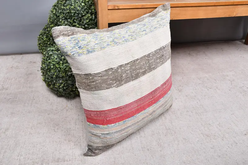 Interior Designer Pillow, Turkish Pillow, Meditation Pillow Case, Cushion Case, 20x20 White Pillow Cover, Turkish Kilim Pillow - 7