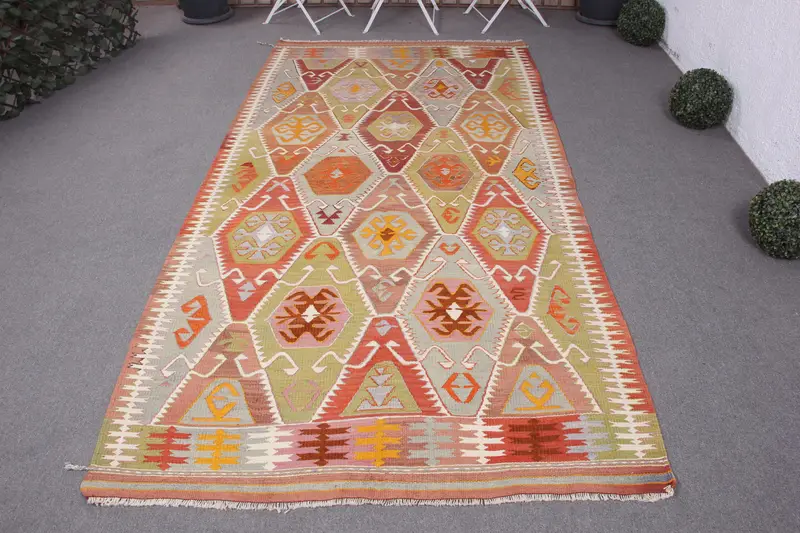 El Yapımı Yeşil Ombré Halı, 4,7x9,4 ft Zarif Dekor