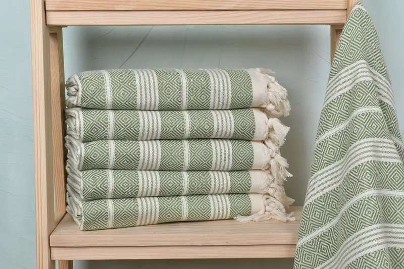 Khaki Green Cotton Towel, Personalized, 38x69 Inches