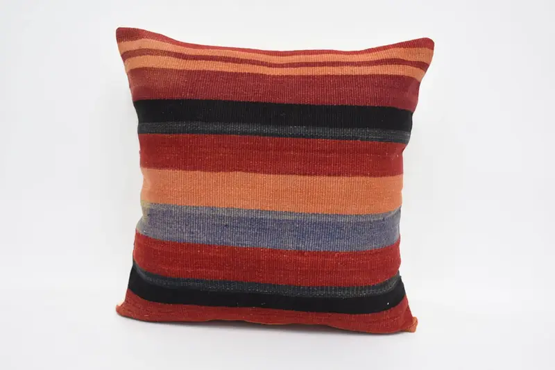 Turkish Antique Striped Cushion, 24x24 inch Red Gift for Her Cushion Case - 1