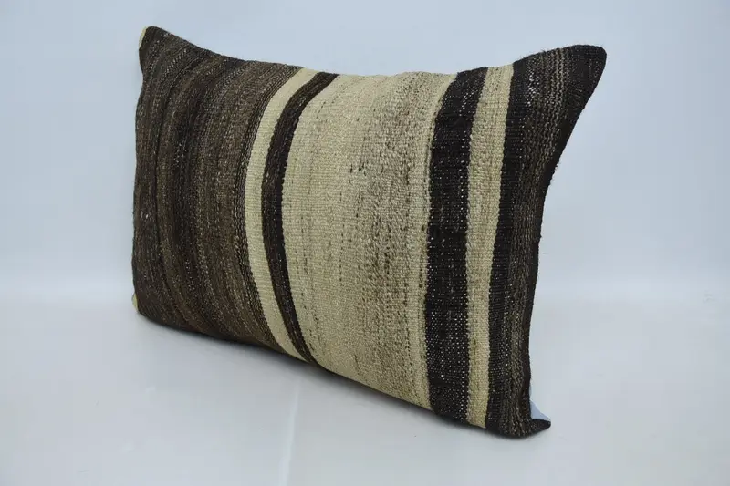 Outdoor Patio Cushion Cover, Ethnical Kilim Rug Pillow, 20x28 Brown Pillow, Office Chair Pillow Case, Handmade Kilim Cushion, Pillow, Turkish Pillow - 4