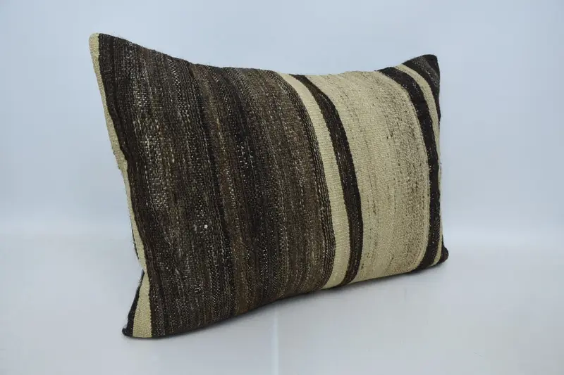 Outdoor Patio Cushion Cover, Ethnical Kilim Rug Pillow, 20x28 Brown Pillow, Office Chair Pillow Case, Handmade Kilim Cushion, Pillow, Turkish Pillow - 3