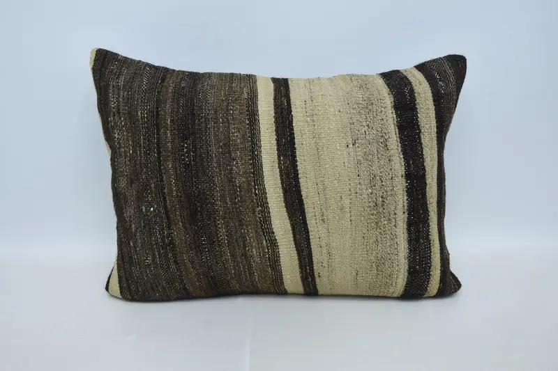 Outdoor Patio Cushion Cover, Ethnical Kilim Rug Pillow, 20x28 Brown Pillow, Office Chair Pillow Case, Handmade Kilim Cushion, Pillow, Turkish Pillow - 1