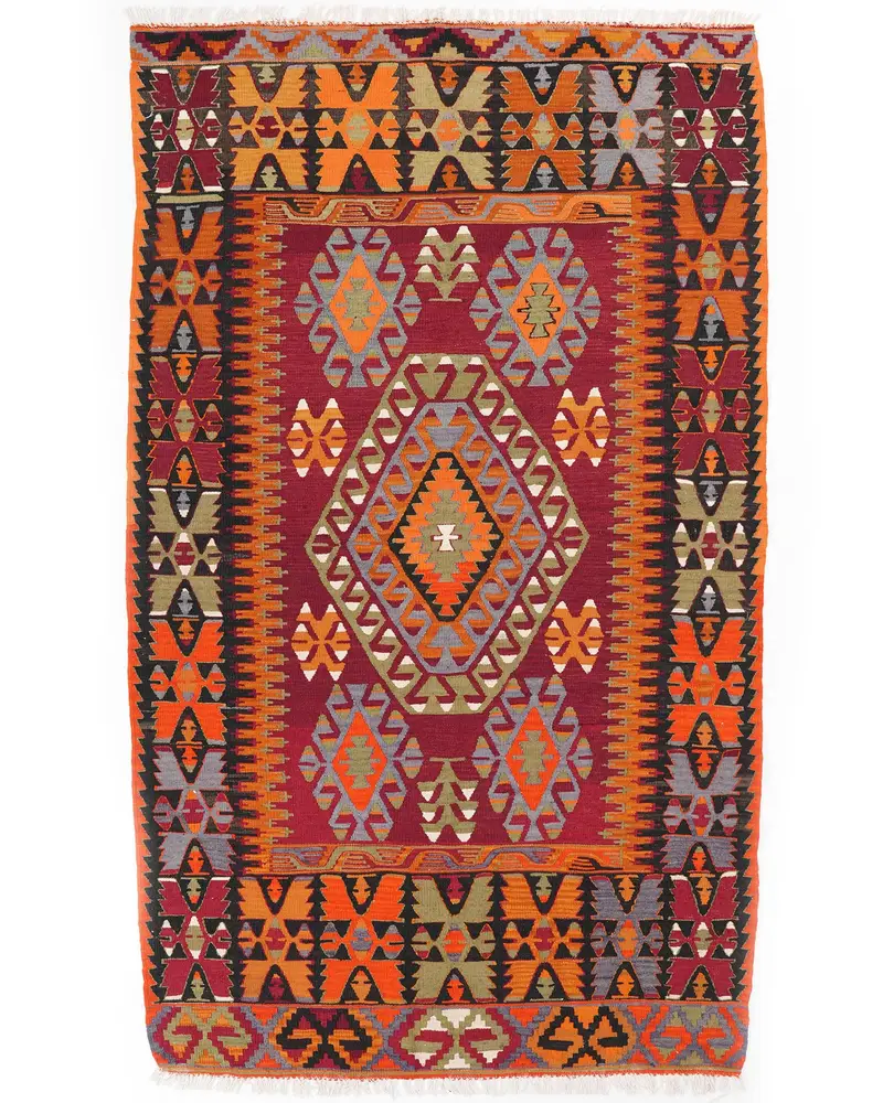 Red Rug with Orange Accents, 5,1x8,6 ft Elegant Decor