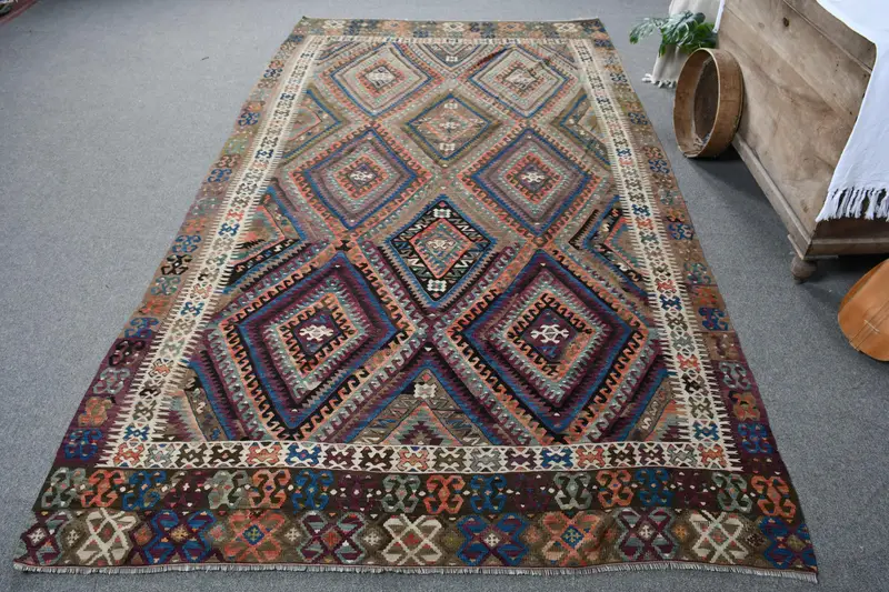 グリーン&ブルーストライプラグ、5.4x9.9フィートのエレガントな装飾