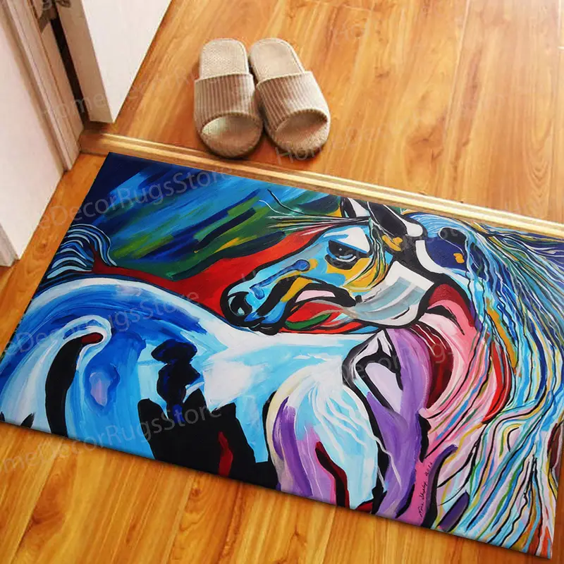 モダンでカラフルな馬プリントラグ: エレガントな馬愛好家へのギフト