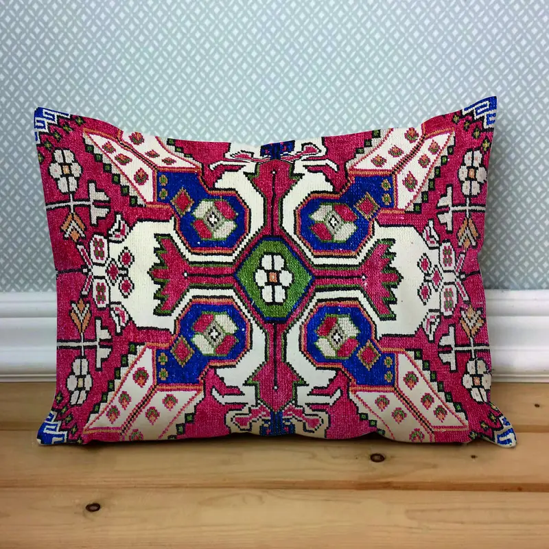 Almohada bordada del suroeste hecha a mano, almohada de tiro vintage rojo y verde