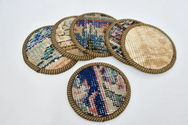 Elegant Blue and Beige Coasters, Stylish Drink Coaster Set