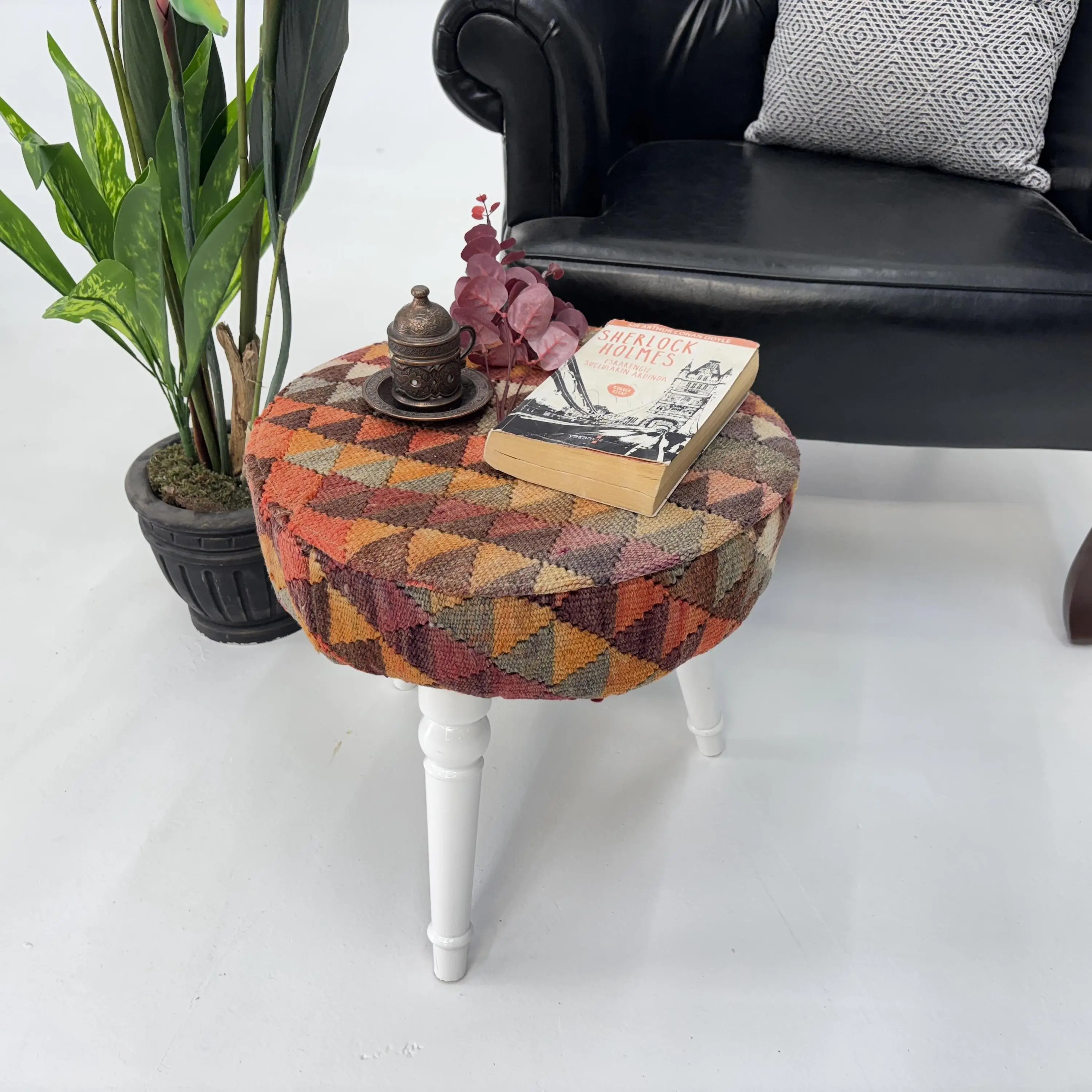 Modular Kilim-Inspired Ottoman, Medium Firm Cushioned Ottoman