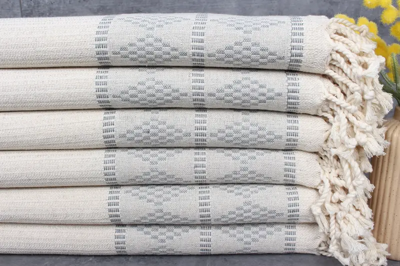 Organic Beach Towel Gray Kilim Design Peshtemal, 36x71 Inches