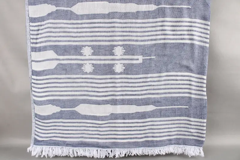 Navy Blanket Cotton Throw, 60x83 Inches, Patterned Blanket for Couch