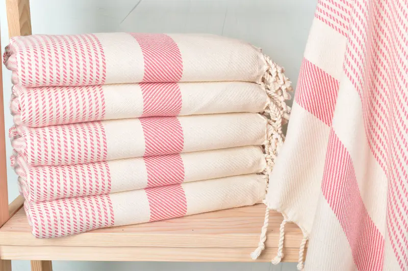 Turkish Beach Towel Pink Polka Dot, Organic Cotton/Linen, 40x71 Inches