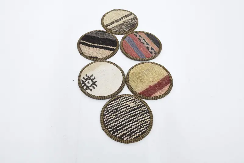Bohemian Round Coaster, White and Brown Ethnic Coaster