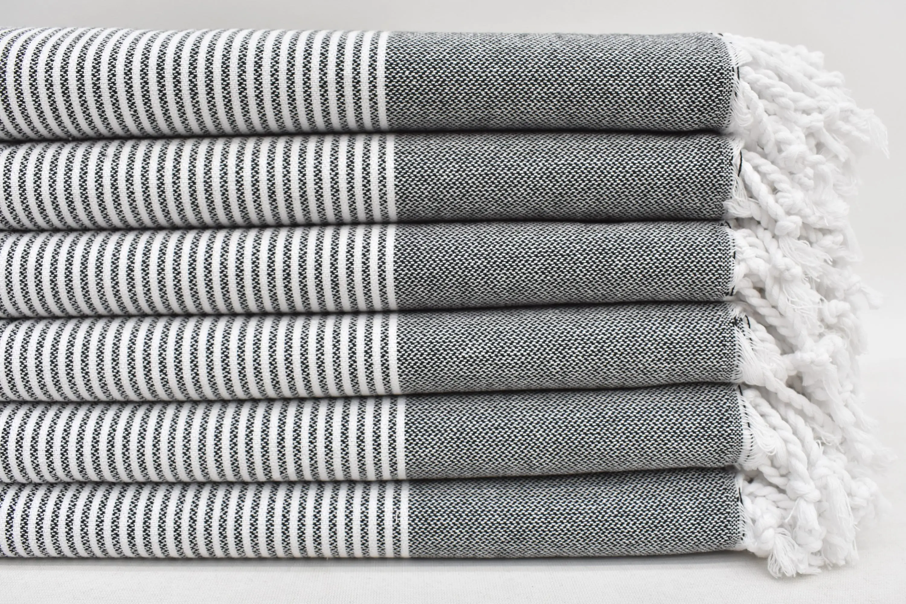 Black Striped Dish Towel Cotton Organic Personalized, 40x18 Inches - 1