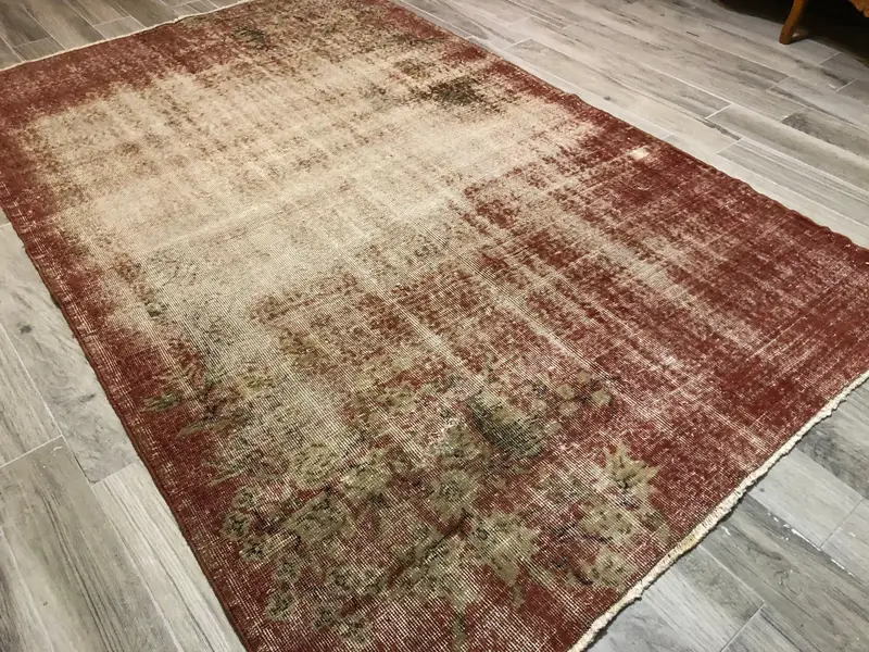 Turkish 5.3x8.4 ft Rug, Large Vintage Rug, Red Brown Floral Rug - 1