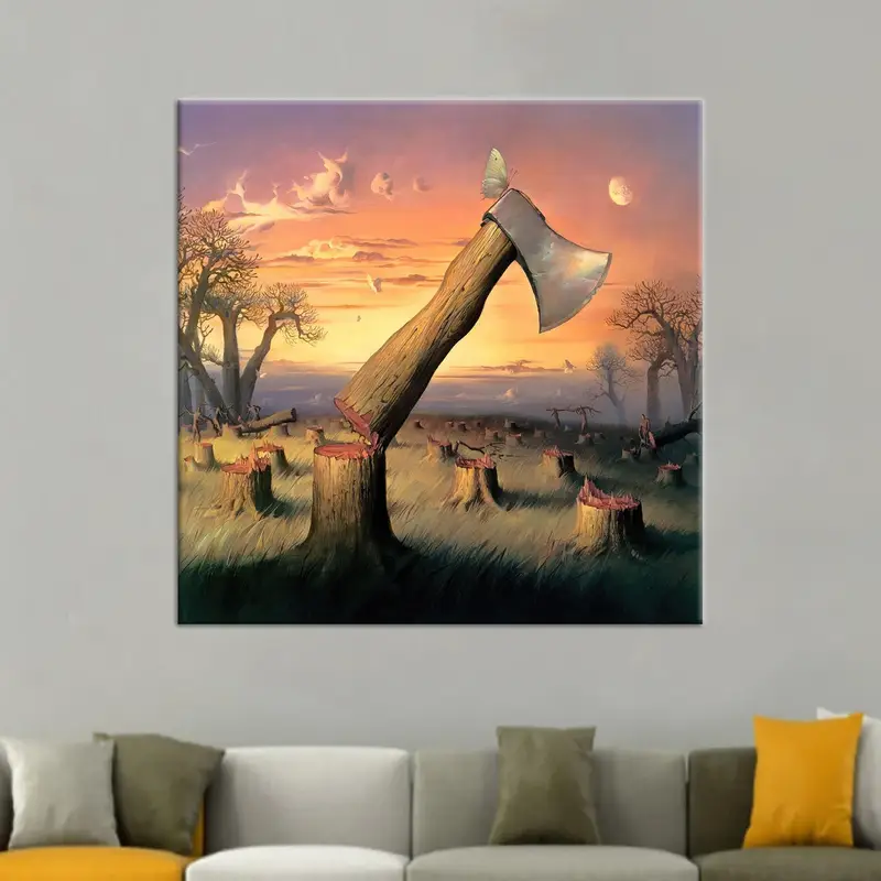 Abstrakte moderne Leinwand: Red Wood Cutting von Vladimir Kush