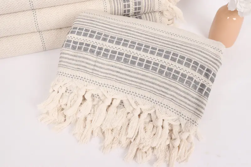 Boho Throw Blankets, Valentine Day Gift For Her, Wedding Favors, Customized Throw Blankets, Bridal Shower Gift, 96x94 Linen Striped Towel - 4