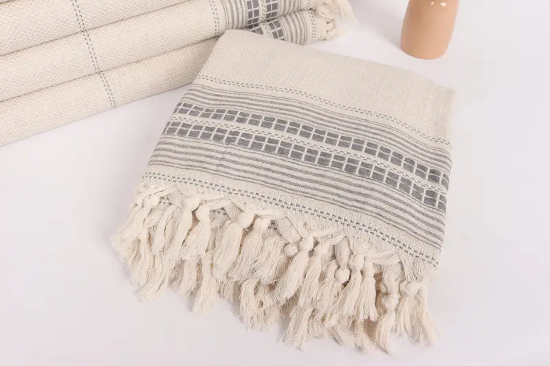 Boho Throw Blankets, Valentine Day Gift For Her, Wedding Favors, Customized Throw Blankets, Bridal Shower Gift, 96x94 Linen Striped Towel - 5